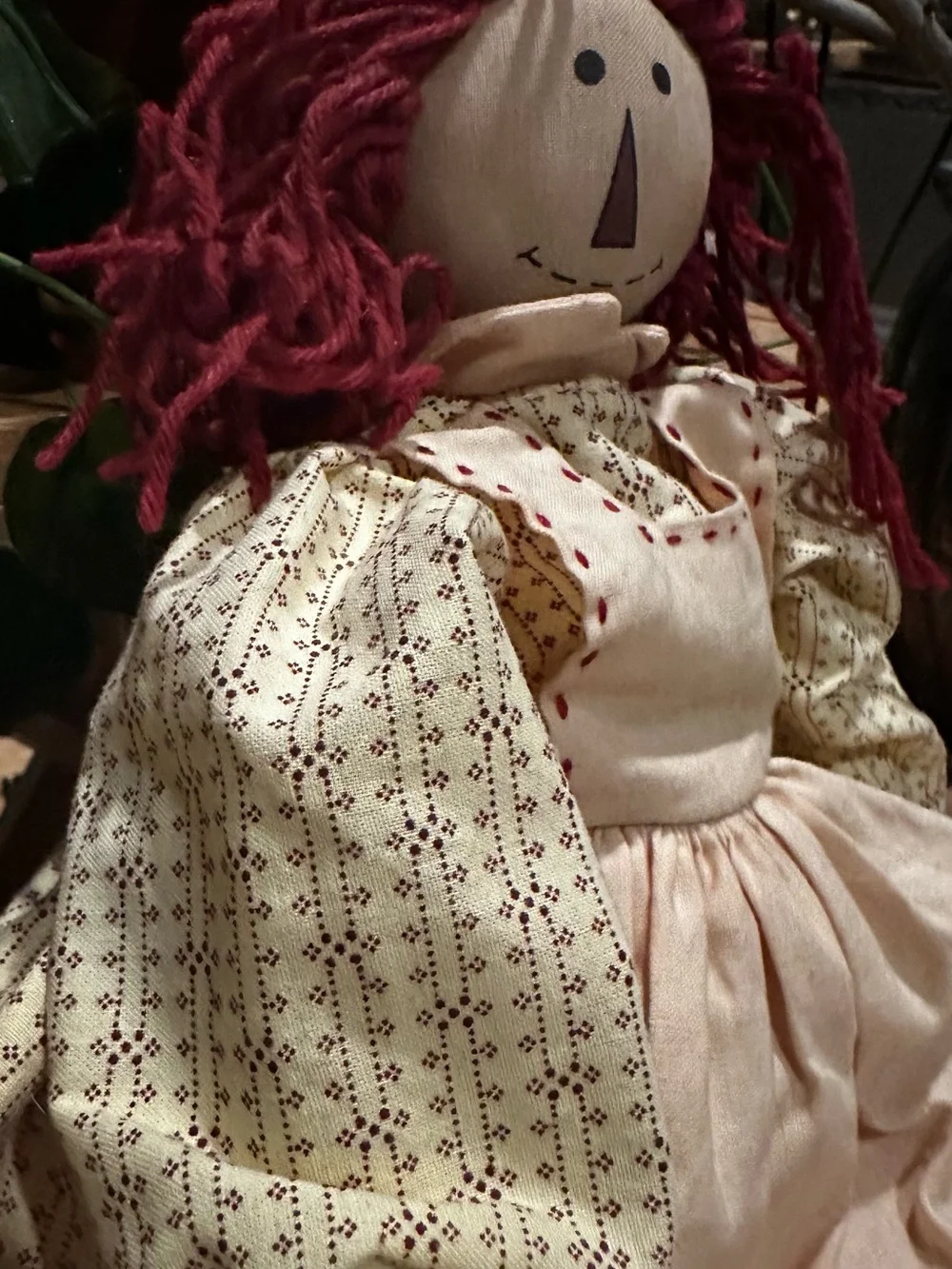 Vintage Tender Heart Treasures Rag Doll with Red Yarn Hair